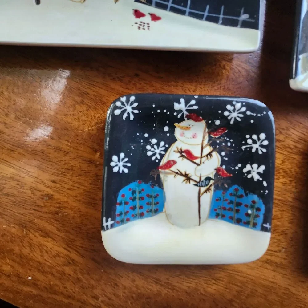 Twilight Snowman Mary Beth Baxter Holiday 4 Plates  2 Dinner & 2 Appetizers